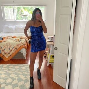 Royal Blue Zara Sequin Ruched Mini Dress